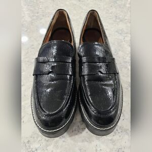 Women's Franco Sarto Black Patent Leather Loafers with Lug Soles